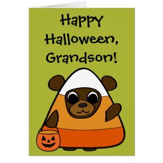 Brown Bear in Candy Corn Costume Greeting Card