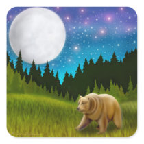 Brown Bear in Moonlight Stickers