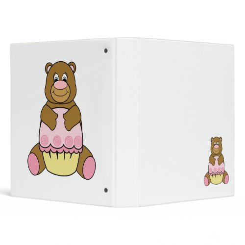 Brown Bear With Pink Cupcake Binder