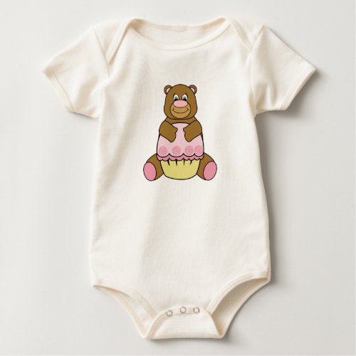 Brown Bear With Pink Cupcake Onesie