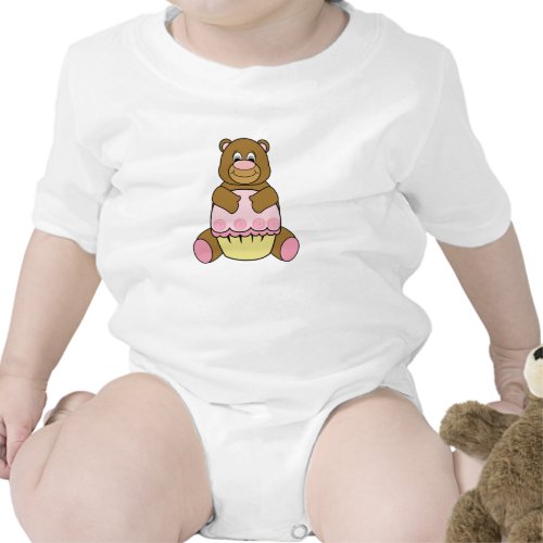 Brown Bear With Pink Cupcake Onesie