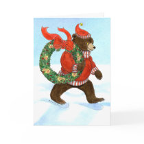 Brown Bear's Christmas Wreath Card