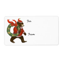 Brown Bear's Christmas Wreath Gift Tag Personalized Shipping Label