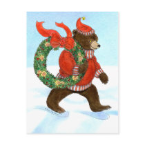 Brown Bear's Christmas Wreath Postcard