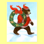 Brown Bear's Christmas Wreath Postcard postcards