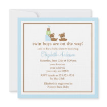 Brown Bears Twins Baby Shower Invitations