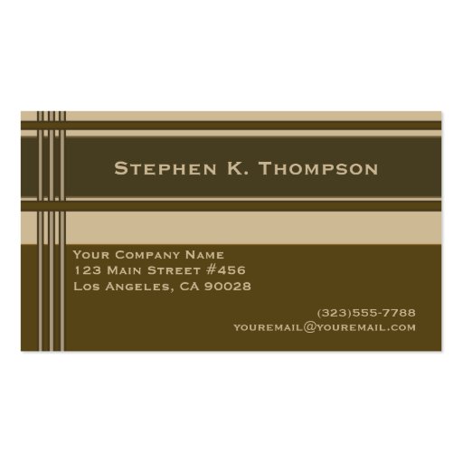 Brown Biege Professional Stripes Block Business Card Template (front side)