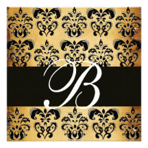 BROWN   BLACK  DAMASK  PARCHMENT MONOGRAM , white Personalized Announcements