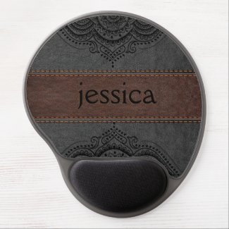 Brown & Black Leather Black Lace Accent Gel Mouse Pad