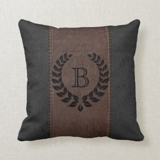 Brown & Black Leather Texture With Black Wreath Throw Pillow