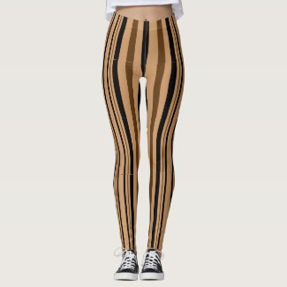Brown Black Tan Beige Stripes Pattern Leggings