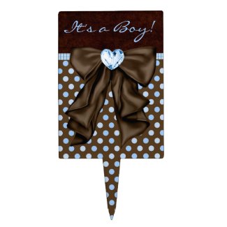 Brown Blue Baby Boy Shower Cake Topper
