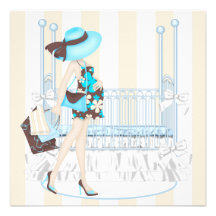Brown Blue Baby Boy Shower Invitations