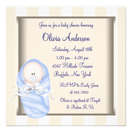 Brown Blue Baby Boy Shower Invitations