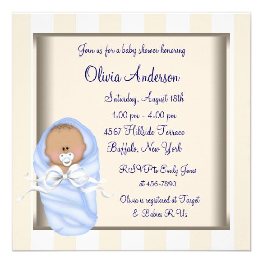 Brown Blue Baby Boy Shower Invitations