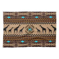Brown Blue & Beige African Pattern & Giraffe Towel
