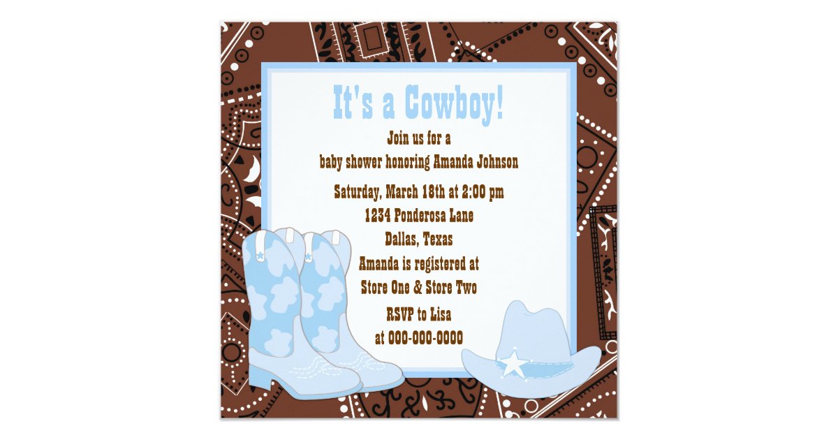 Brown Blue Cowboy Boots Cowboy Baby Shower Card Zazzle