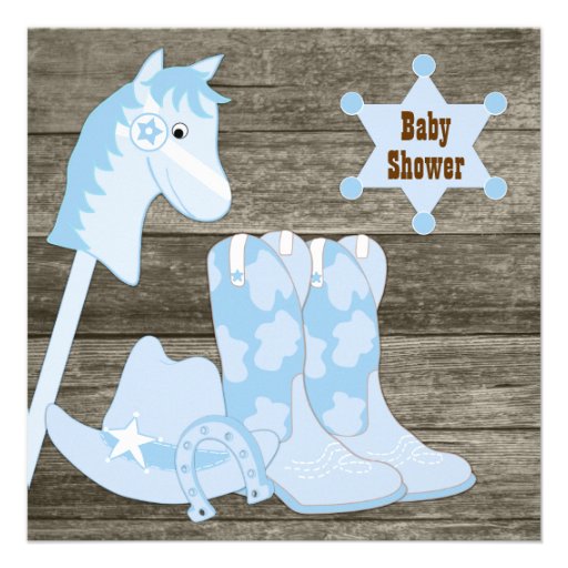 Brown Blue Cowboy Boots Cowboy Baby Shower Custom Announcement