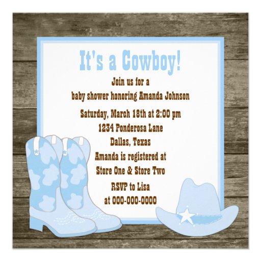 Brown Blue Cowboy Boots Cowboy Baby Shower Custom Announcement