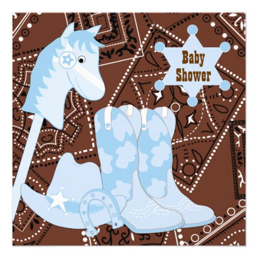 Brown Blue Cowboy Boots Cowboy Baby Shower Custom Announcements