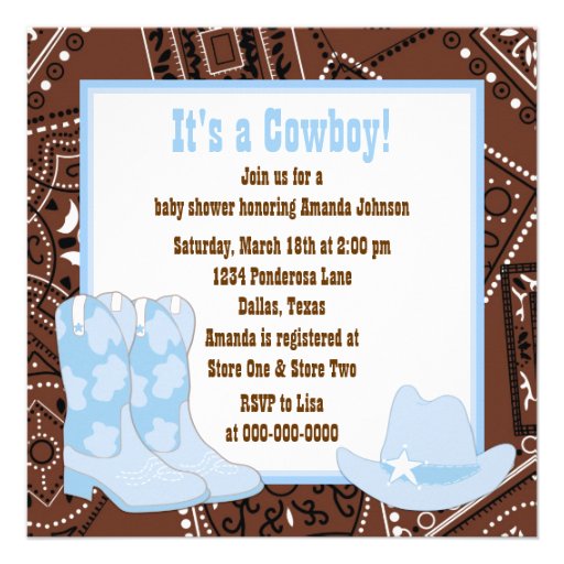 Brown Blue Cowboy Boots Cowboy Baby Shower Custom Announcements