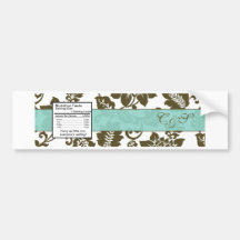 Brown/Blue Floral Damask Water Bottle Label Bumper Sticker