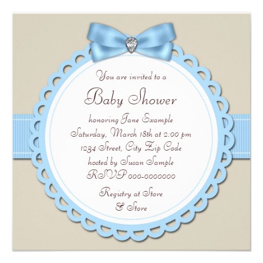 Brown Blue Footprint Baby Boy Shower Personalized Announcements