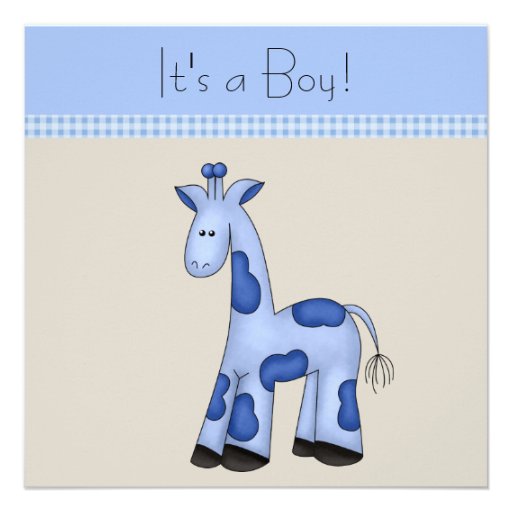 Brown Blue Giraffe Baby Shower Personalized Announcement