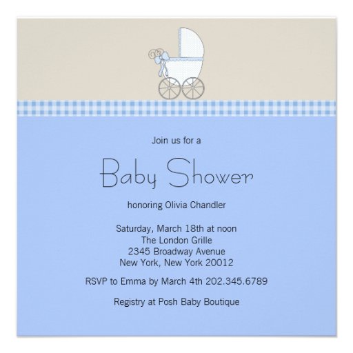 Brown Blue Giraffe Baby Shower Personalized Announcement