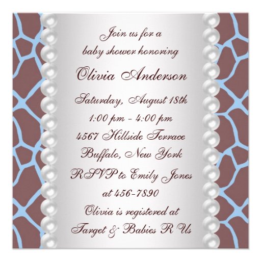Brown Blue Giraffe Stork Baby Boy Shower Custom Invite