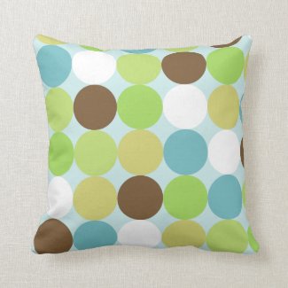 Brown blue polka dots throw pillow