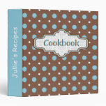 Brown, blue retro polka dot cute recipe vinyl binders