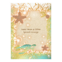 Brown blue turtle starfish wedding personalized invites