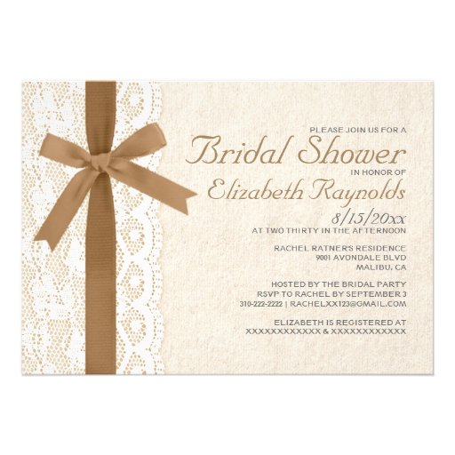 Brown Bow & Lace Bridal Shower Invitations