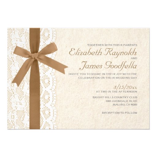 Brown Bow & Lace Wedding Invitations