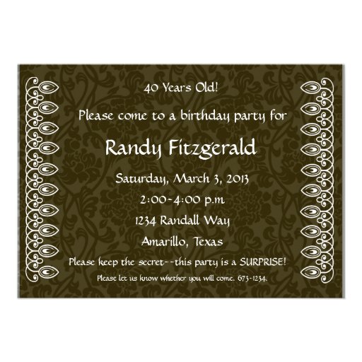 Brown Brocade Birthday Invitation