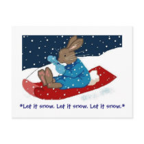 Brown Bunny on Sled postcards