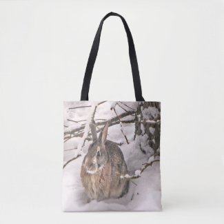 Brown Bunny Rabbit in Snow Animal Tote Bag