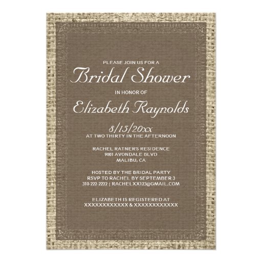 Brown Burlap Bridal Shower Invitations