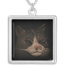 Brown Cat Drawing Necklace