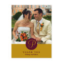 Brown center classic monogram photo thank you note postcard