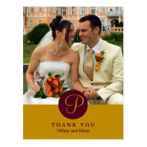 Brown center classic monogram photo thank you note postcards