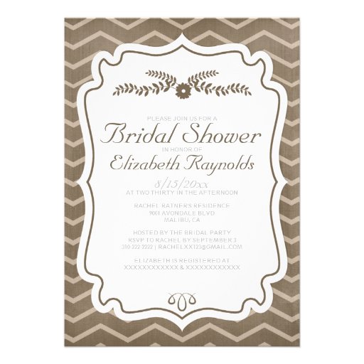 Brown Chevron Stripes Bridal Shower Invitations