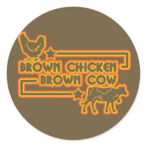 Brown Chicken Brown Cow Round Sticker