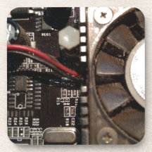 brown circuit board with fan beverage coaster