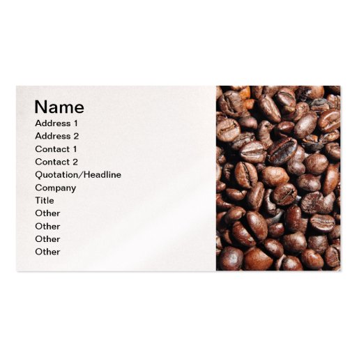 BROWN COFFEE BEANS PHOTOGRAPHY BACKGROUNDS FOODS BUSINESS CARD TEMPLATE (front side)