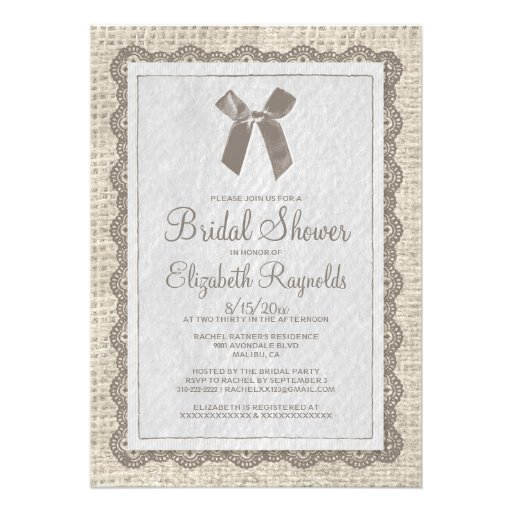 Brown Country Burlap Bridal Shower Invitations