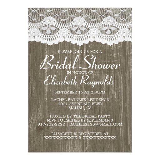 Brown Country Lace Bridal Shower Invitations