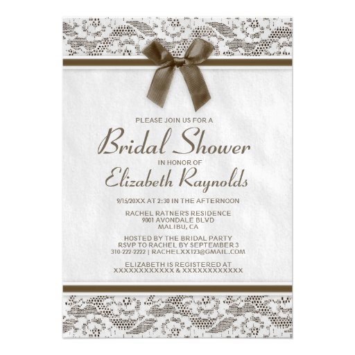 Brown Country Lace Bridal Shower Invitations