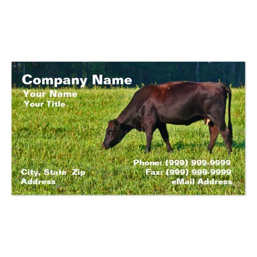 Brown Cow Feeding on Grass Business Card Template (front side)